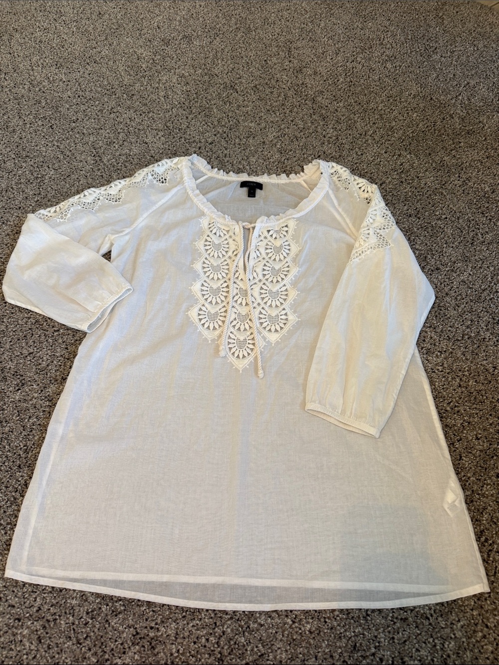 J. Crew White Crochet-Front Tunic Swim Coverup